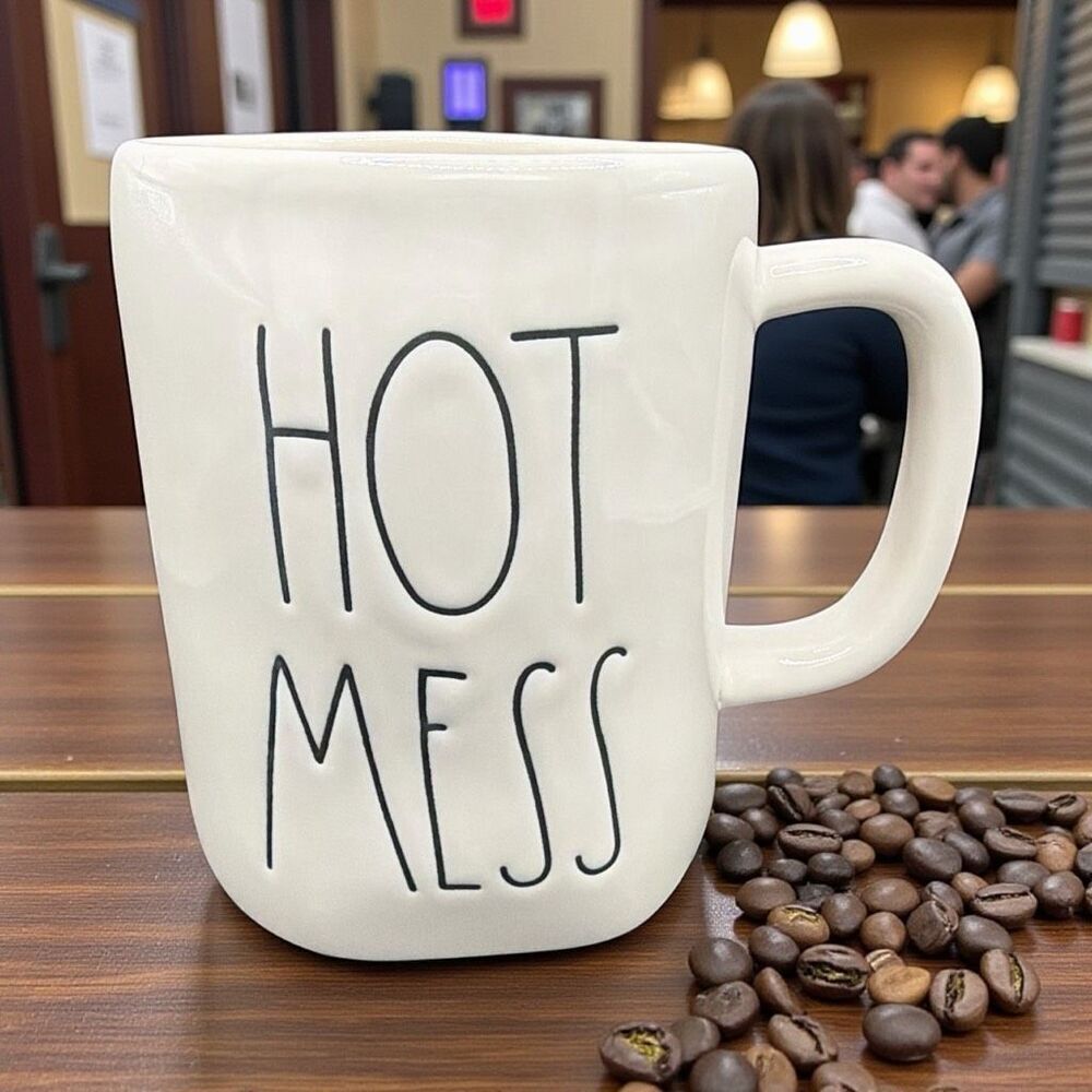 Rae Dunn HOT MESS Mug Artisan Collection by Magenta‎ White Ceramic Coffee Cup